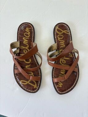 Sam Edelman Tan Brown Leather Bernice Multi-Strap Slide Sandals - Size 6